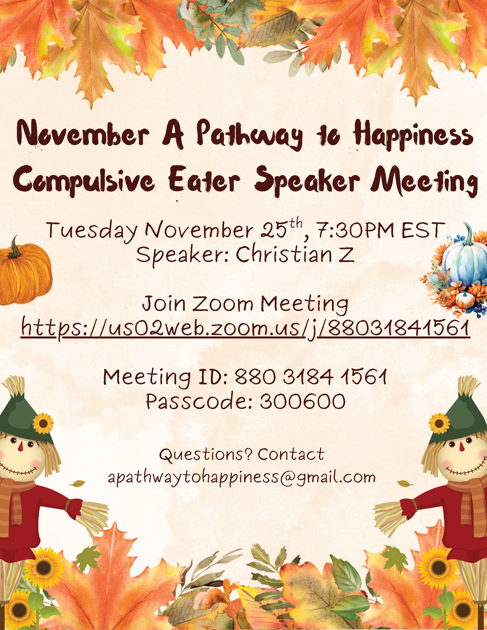 A Pathway to Happiness Speaker Meeting