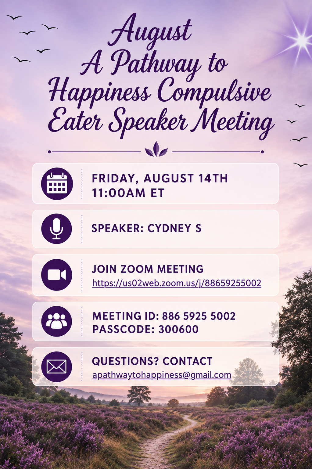 A Pathway to Happiness Speaker Meeting