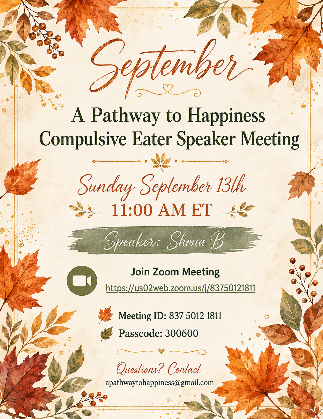 A Pathway to Happiness Speaker Meeting